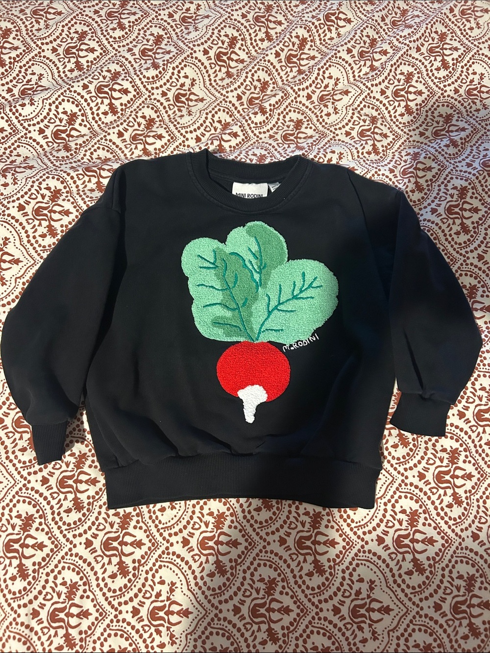 Mini Rodini Black Sweatshirt with Green and Red Radish Embroidery